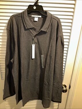 Perry Ellis Charcoal Gray Men's Long-Sleeve Polo